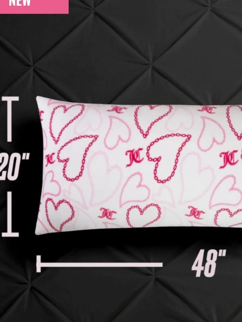Juicy Couture Home Decorative Chain Heart Print Plush Body Pillow